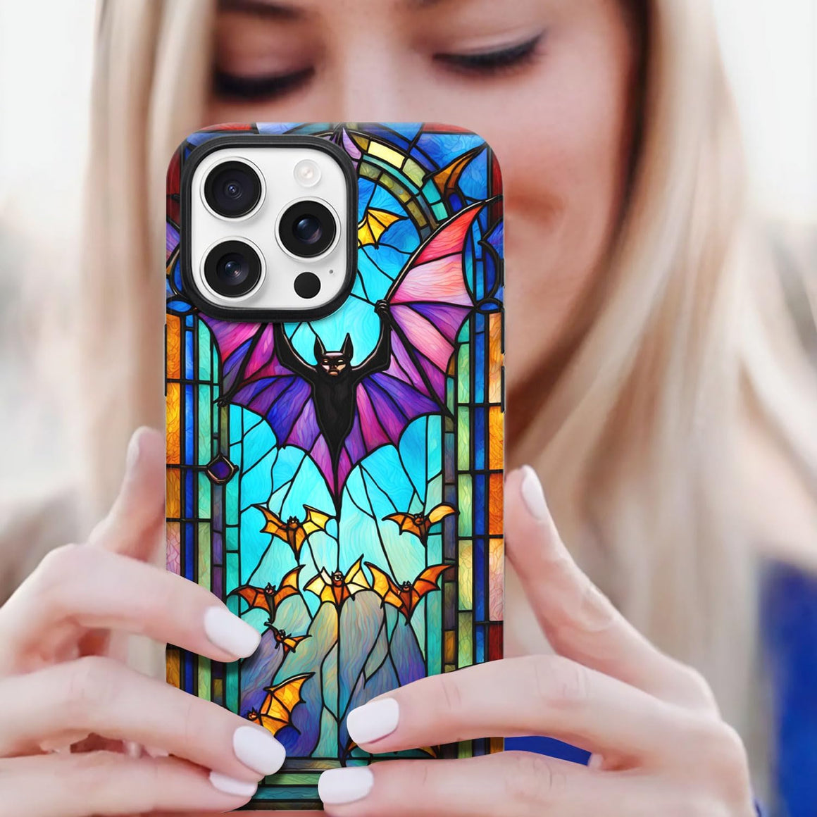 Bat Stained Glass iPhone 16 Pro Max Case, Glossy/Matte Finish