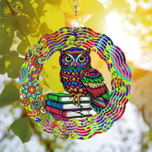 Owl Stained Glass Wind Spinner for Garden