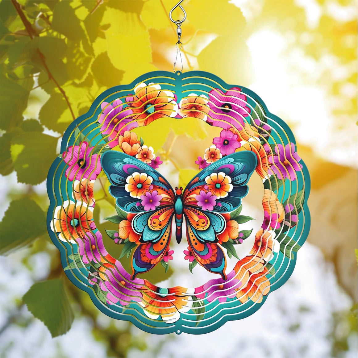 Butterfly Stained Glass Wind Spinner for Garden